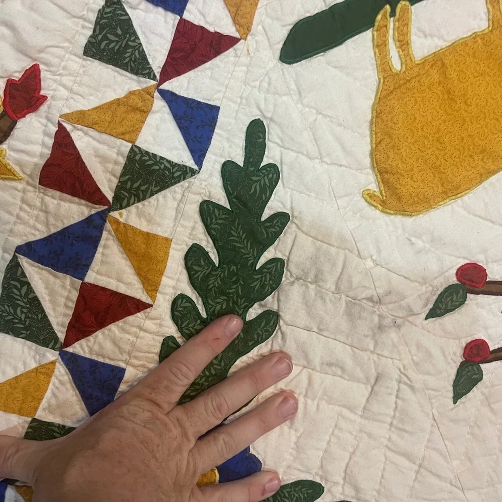 Vtg Handcrafted Baltimore Quilt Kit Folk Art Animal Tree of Life 84x68 Americana